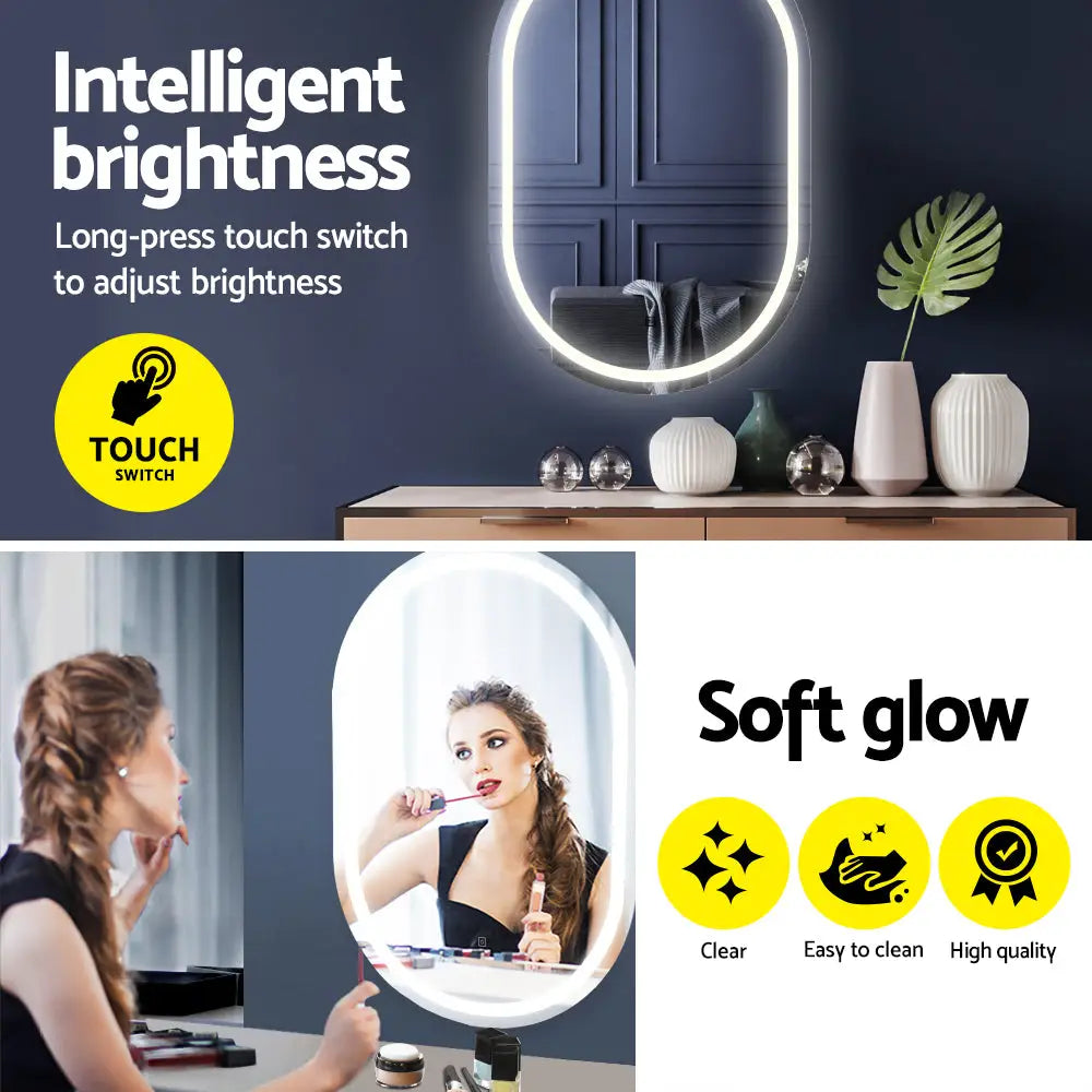 Embellir 2 LED Wall Mirror With Light 50X75CM Bathroom Decor Oval Mirrors Vanity - Health & Beauty > Makeup > Makeup