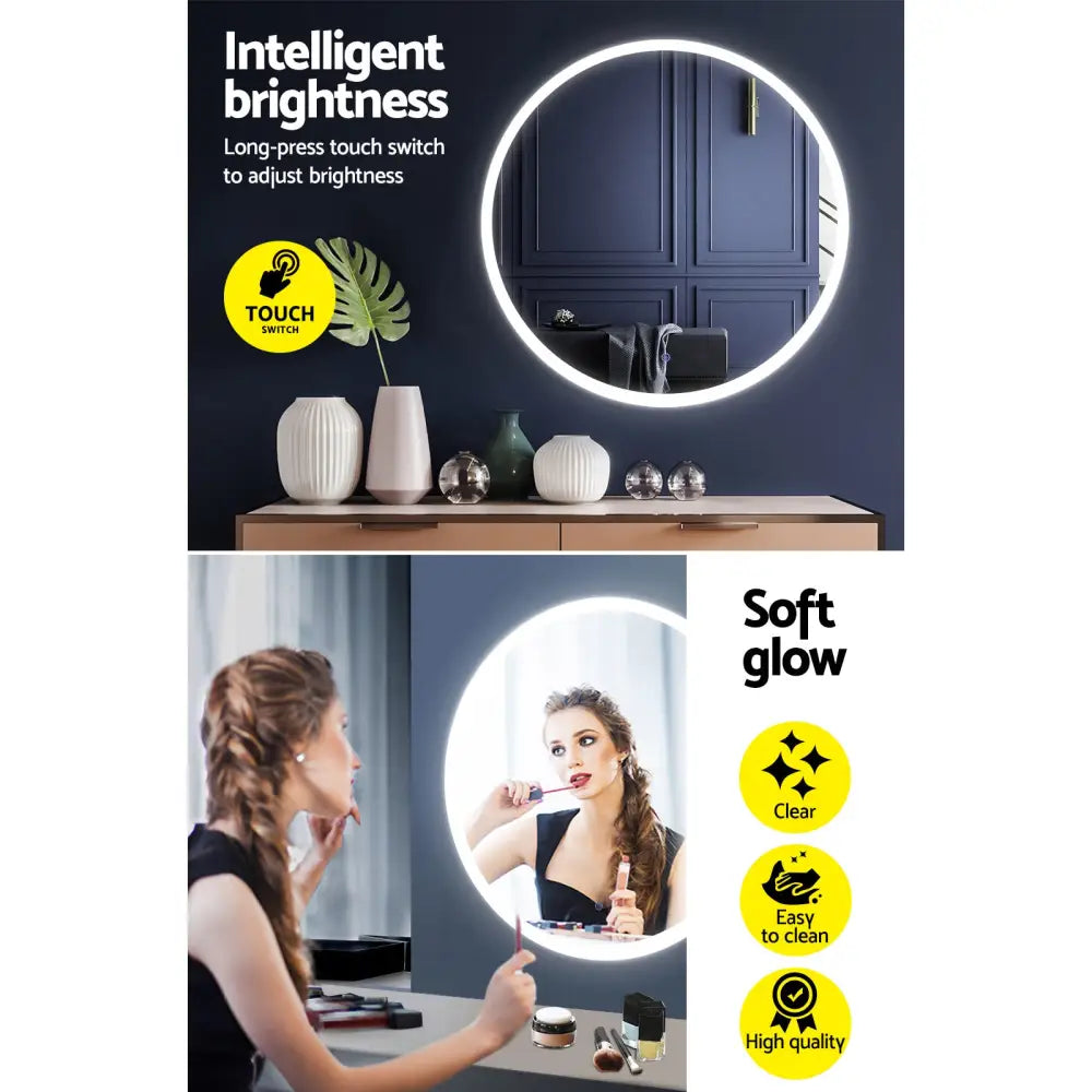 Embellir 2 Wall Mirror 80cm with Led light Makeup Home Decor Bathroom Round Vanity - Health & Beauty > Makeup > Makeup