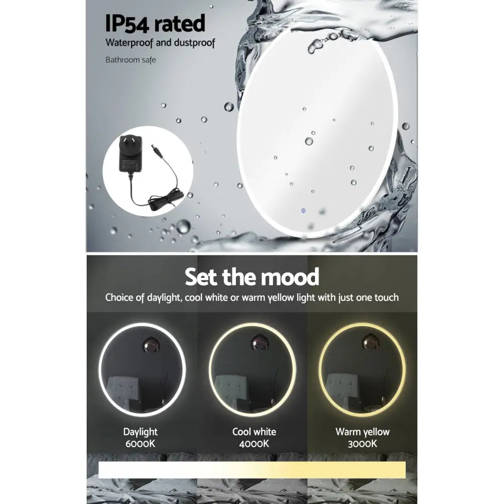 Embellir 2 Wall Mirror 80cm with Led light Makeup Home Decor Bathroom Round Vanity - Health & Beauty > Makeup > Makeup