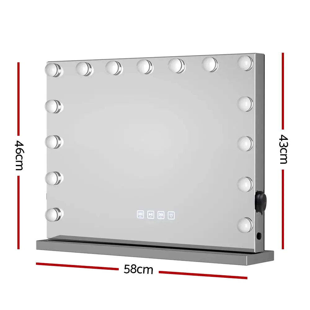 Embellir Bluetooth Makeup Mirror 58x46cm Hollywood Vanity with LED Light Wall - Home & Garden > Decor > Mirrors