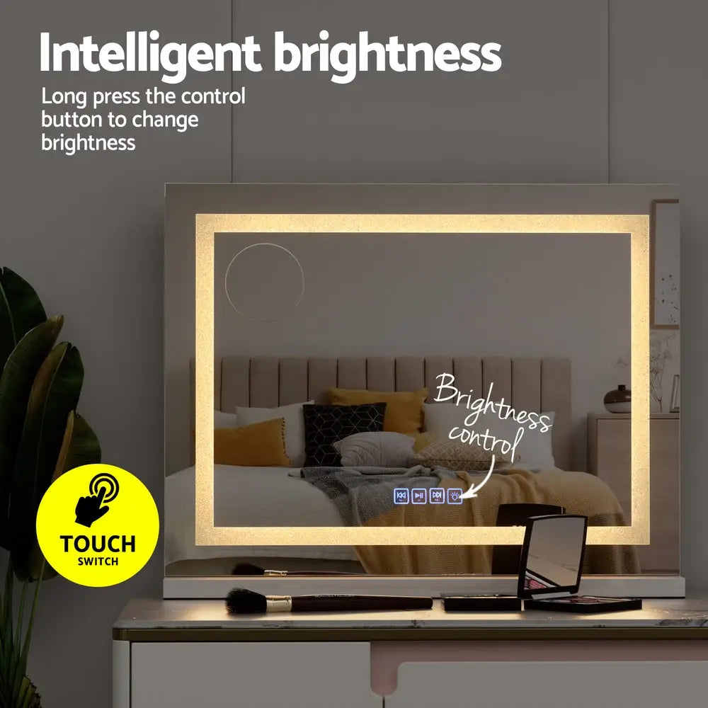 Embellir Bluetooth Makeup Mirror 58x46cm Hollywood Vanity with LED Light Crystal - Home & Garden > Decor > Mirrors