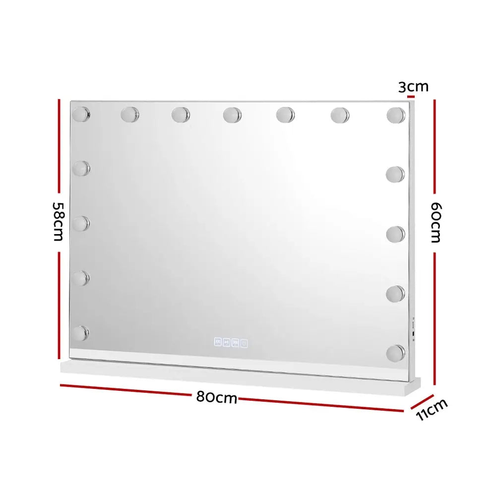 Embellir Bluetooth Makeup Mirror 80x58cm Hollywood Vanity with LED Light Wall - Home & Garden > Decor > Mirrors
