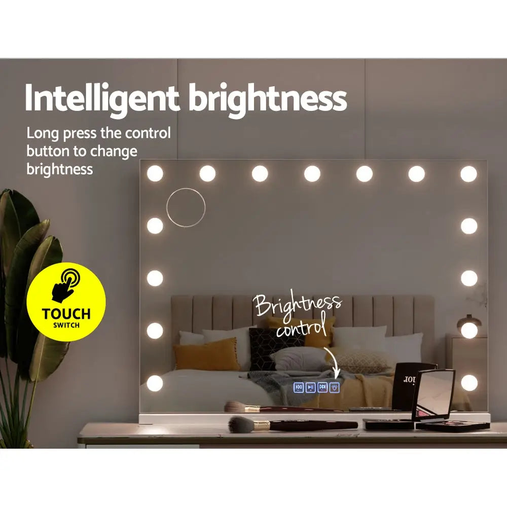 Embellir Bluetooth Makeup Mirror 80x58cm Hollywood Vanity with LED Light Wall - Home & Garden > Decor > Mirrors