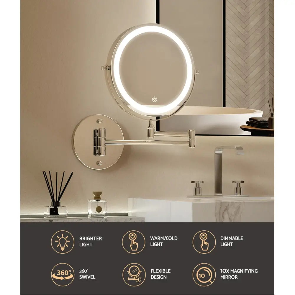Embellir Extendable Makeup Mirror 10X Magnifying Double-Sided Bathroom Silver - Health & Beauty > Makeup > Makeup