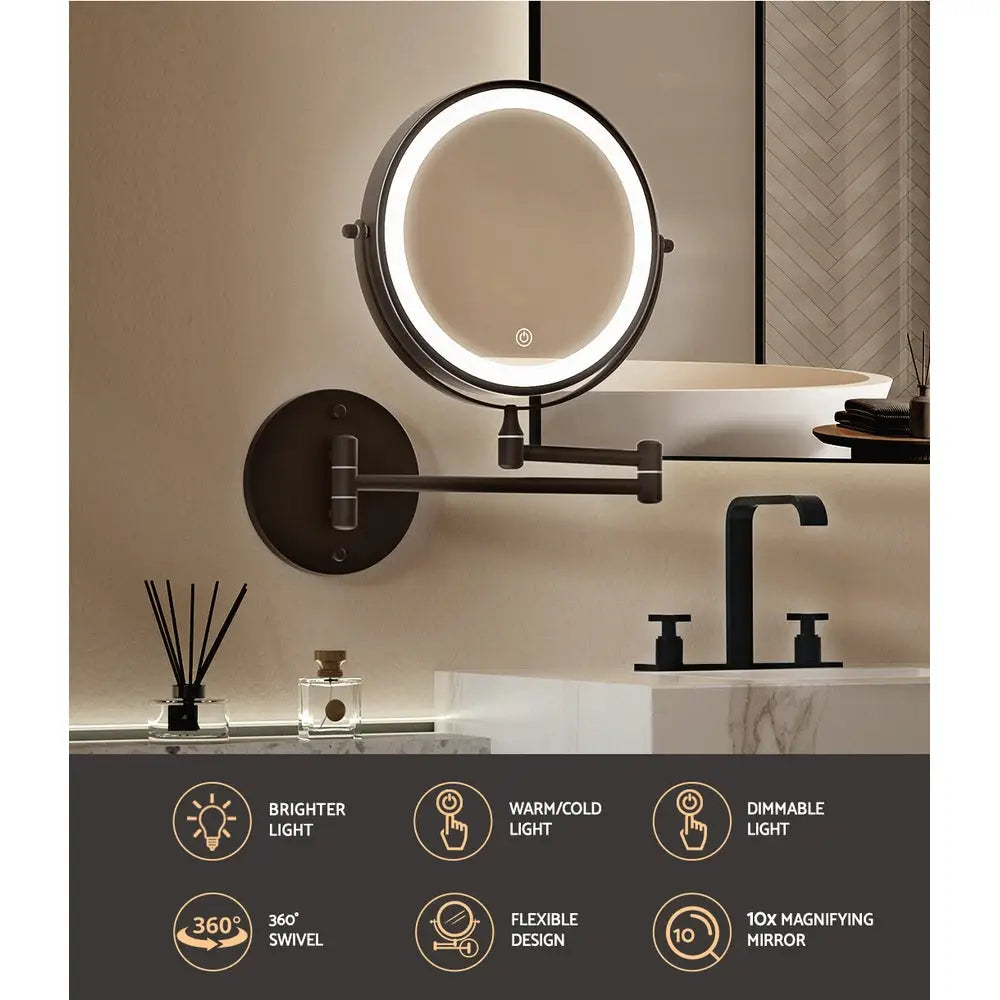 Embellir Extendable Makeup Mirror 10X Magnifying Double-Sided Bathroom Brown - Health & Beauty > Makeup > Makeup Mirrors