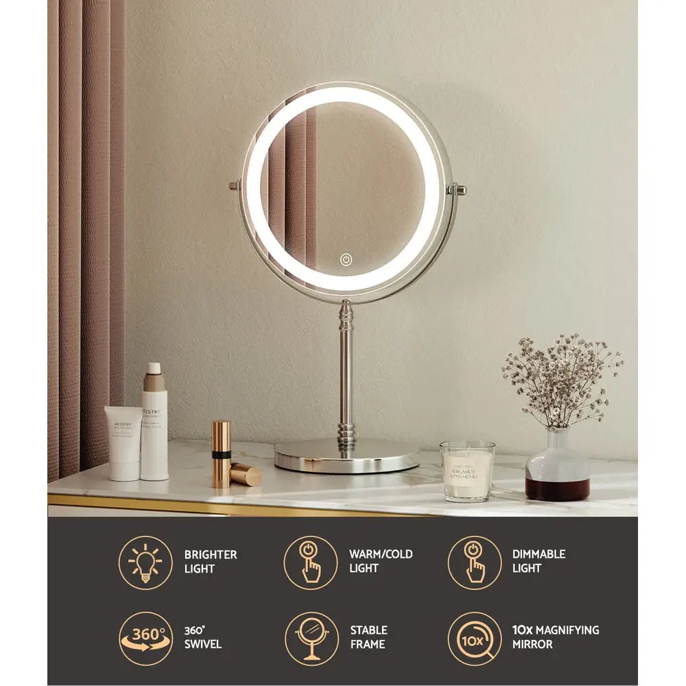 Embellir Makeup Mirror 20x20cm 10X Magnifying with LED Light Rotation Tabletop - Health & Beauty > Makeup > Makeup