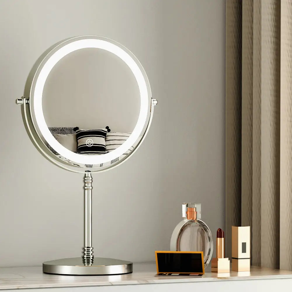 Embellir Makeup Mirror 20x20cm 10X Magnifying with LED Light Rotation Tabletop - Health & Beauty > Makeup > Makeup