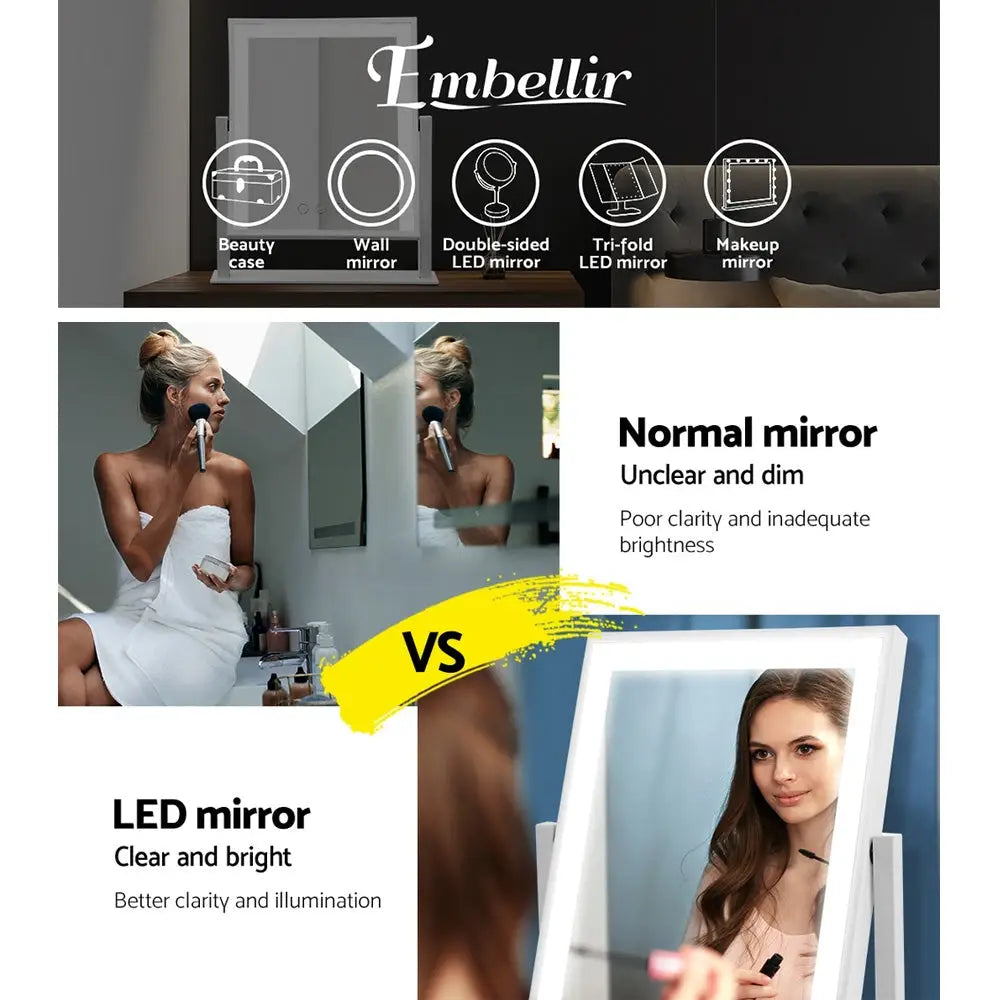 Embellir Makeup Mirror 25x30cm Hollywood Vanity with LED Light Rotation White - Health & Beauty > Makeup > Makeup