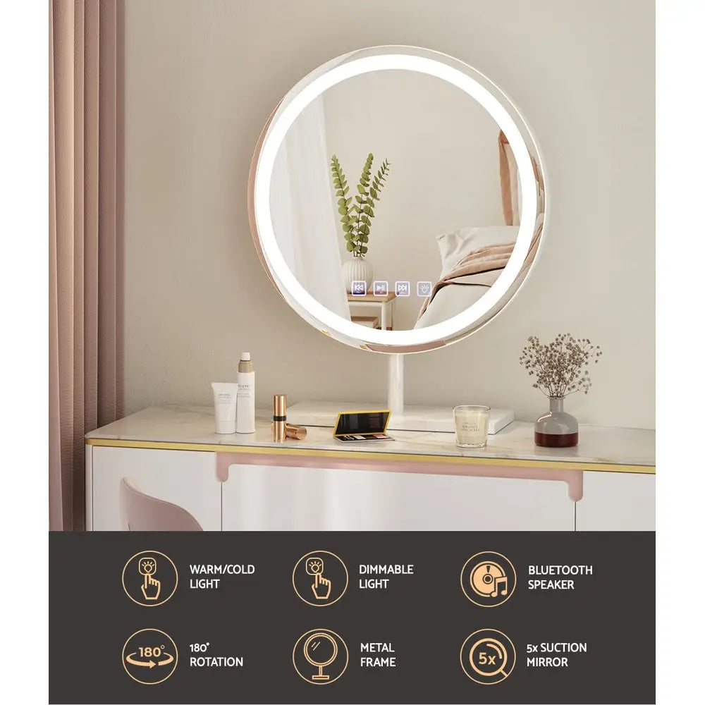 Embellir Makeup Mirror 40x40cm Hollywood Vanity with LED Light Tabletop Round - Home & Garden > Decor > Mirrors