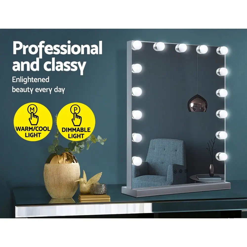 Embellir Makeup Mirror 43x61cm Hollywood Vanity with LED Light Tabletop Wall - Home & Garden > Decor > Mirrors