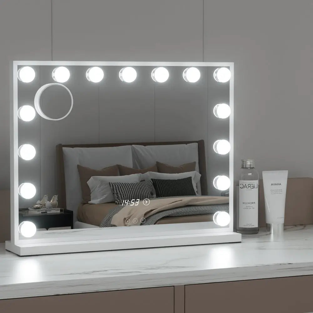 Embellir Makeup Mirror 58x45cm Hollywood Vanity with LED Light Tabletop White - Home & Garden > Decor > Mirrors