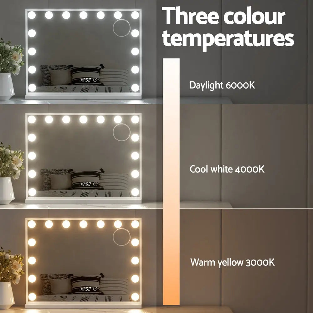 Embellir Makeup Mirror 58x45cm Hollywood Vanity with LED Light Tabletop White - Home & Garden > Decor > Mirrors