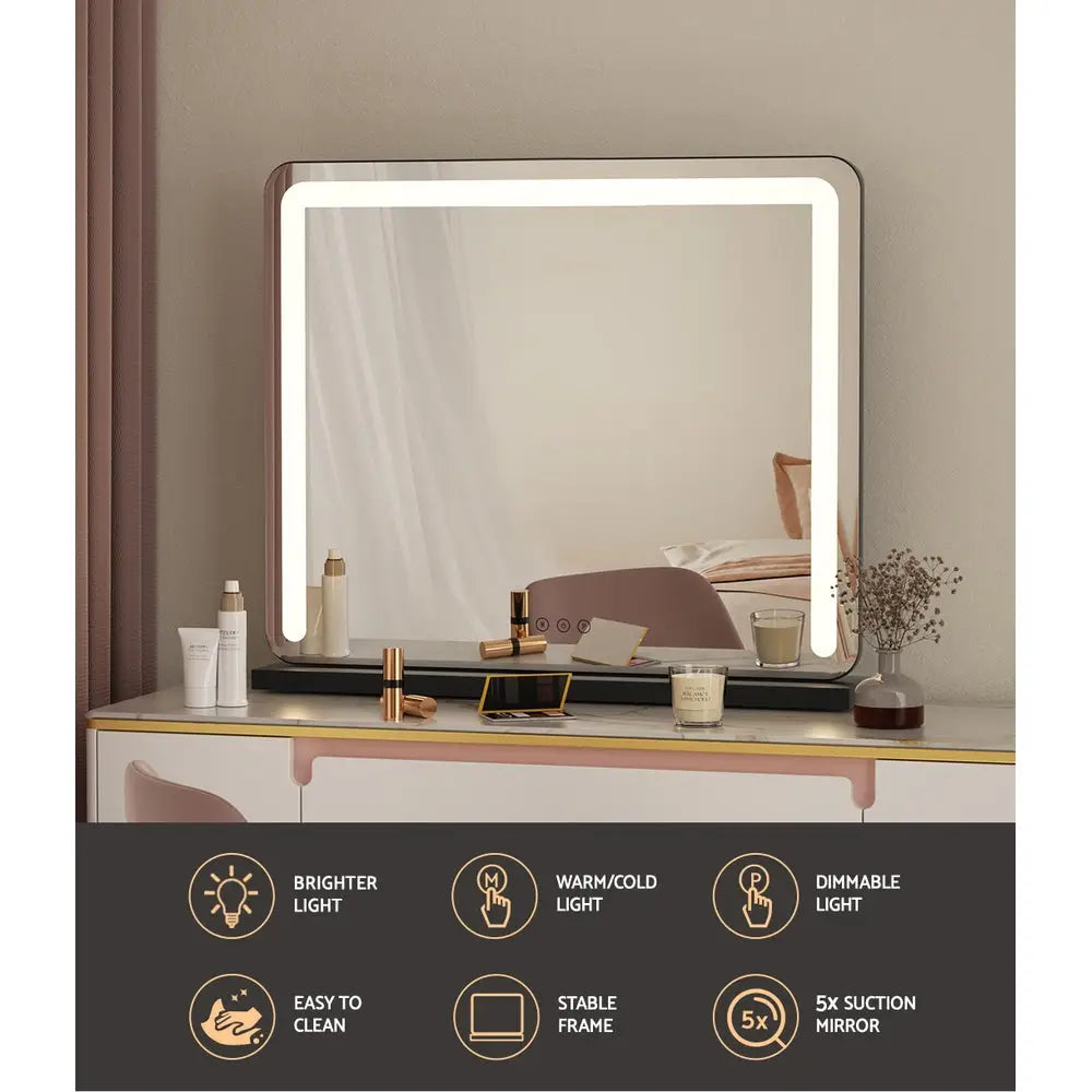 Embellir Makeup Mirror 60x50cm Hollywood Vanity with LED Light Tabletop Black - Health & Beauty > Makeup > Makeup