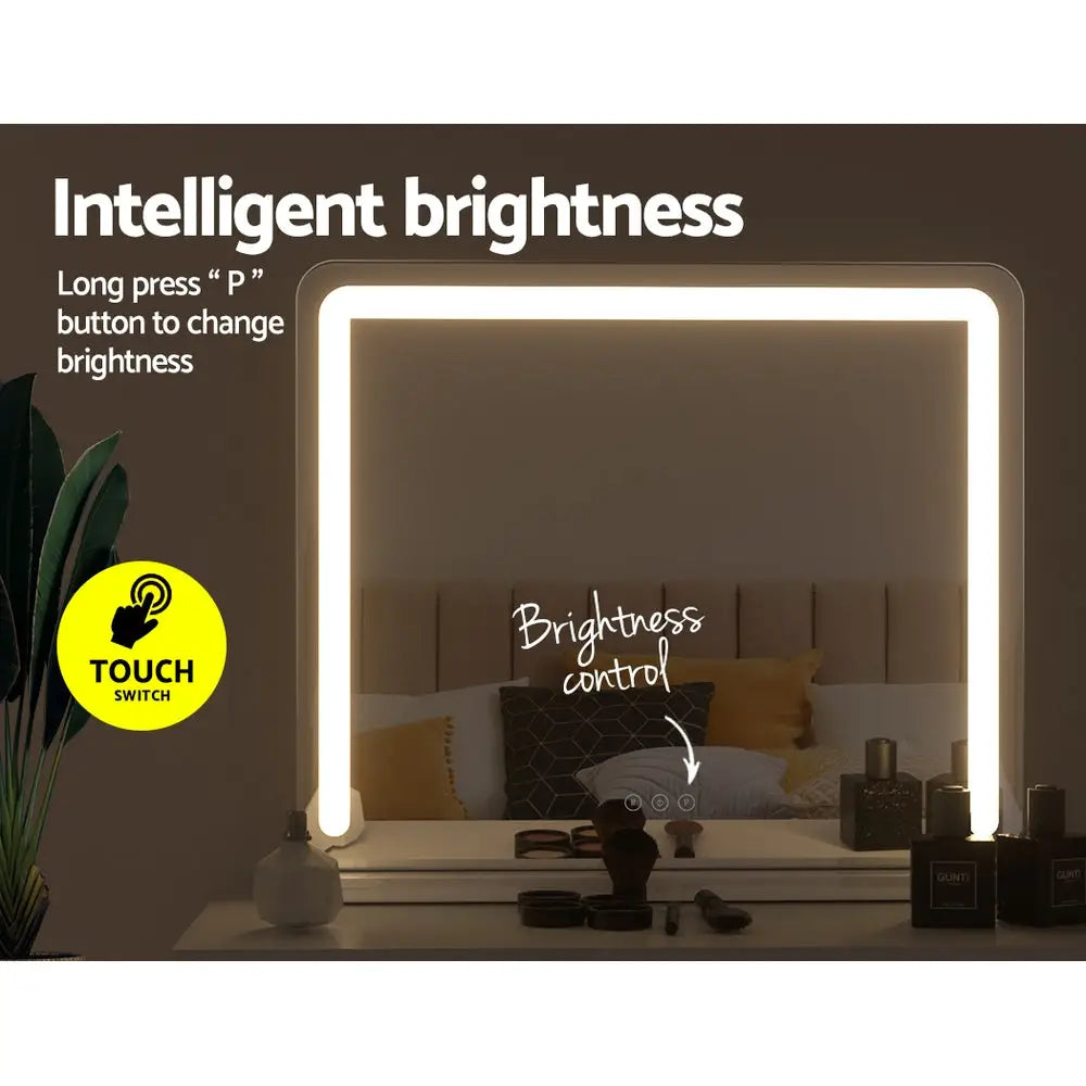 Embellir Makeup Mirror 60x50cm Hollywood Vanity with LED Light Tabletop White - Home & Garden > Decor > Mirrors