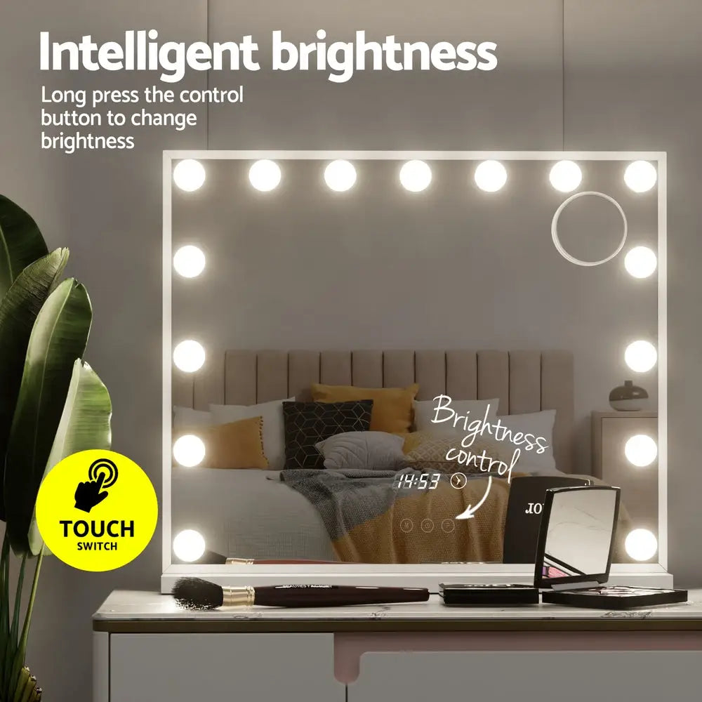 Embellir Makeup Mirror 60x52cm Hollywood Vanity with LED Light Tabletop White - Health & Beauty > Makeup > Makeup