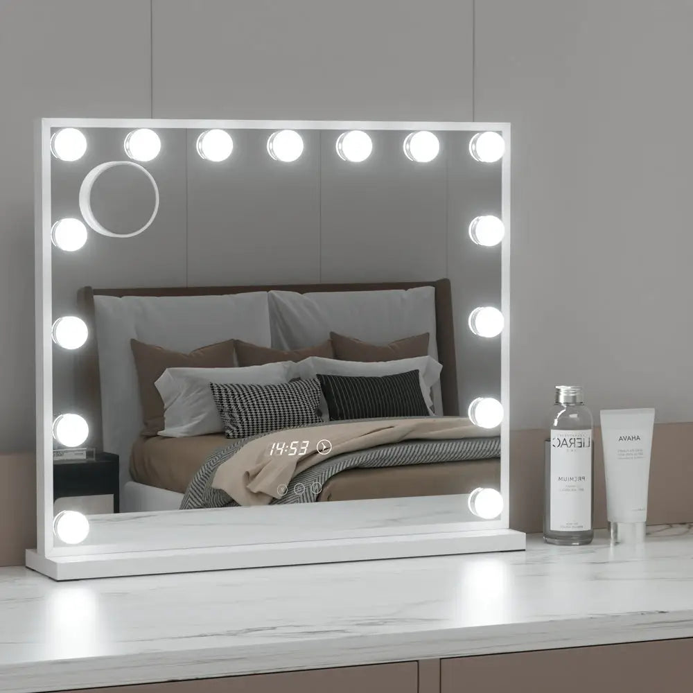 Embellir Makeup Mirror 60x52cm Hollywood Vanity with LED Light Tabletop White - Health & Beauty > Makeup > Makeup