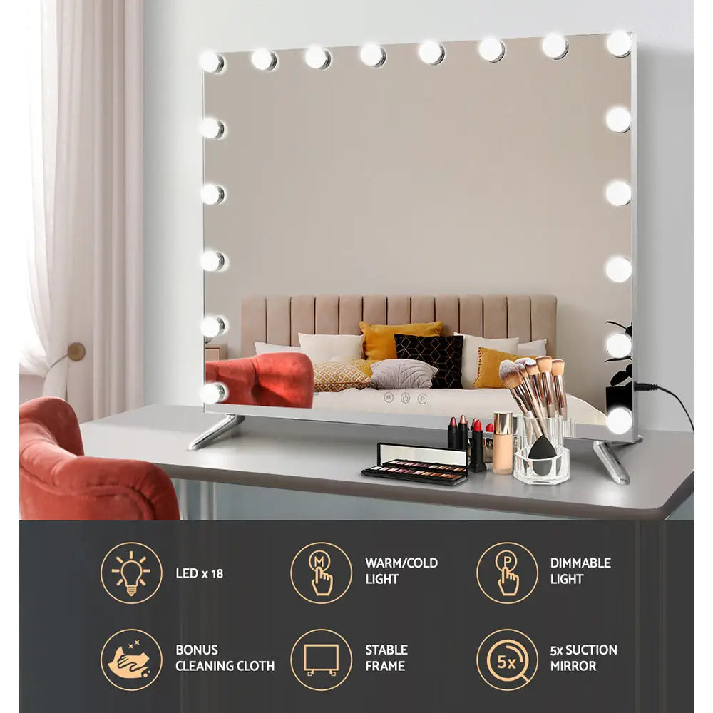 Embellir Makeup Mirror 80X65cm Hollywood with Light Vanity Dimmable Wall 18 LED - Furniture > Bathroom