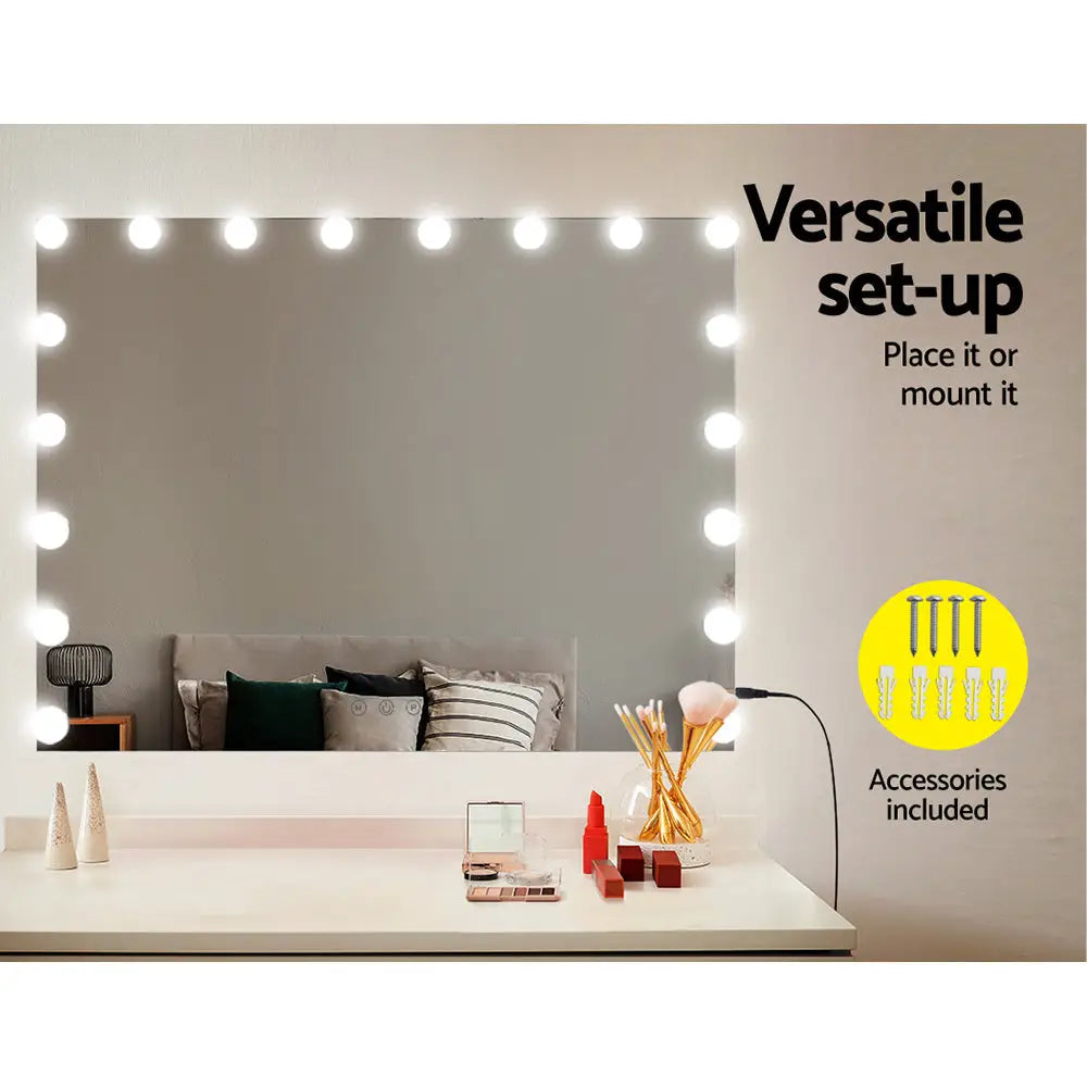 Embellir Makeup Mirror 80X65cm Hollywood with Light Vanity Dimmable Wall 18 LED - Furniture > Bathroom