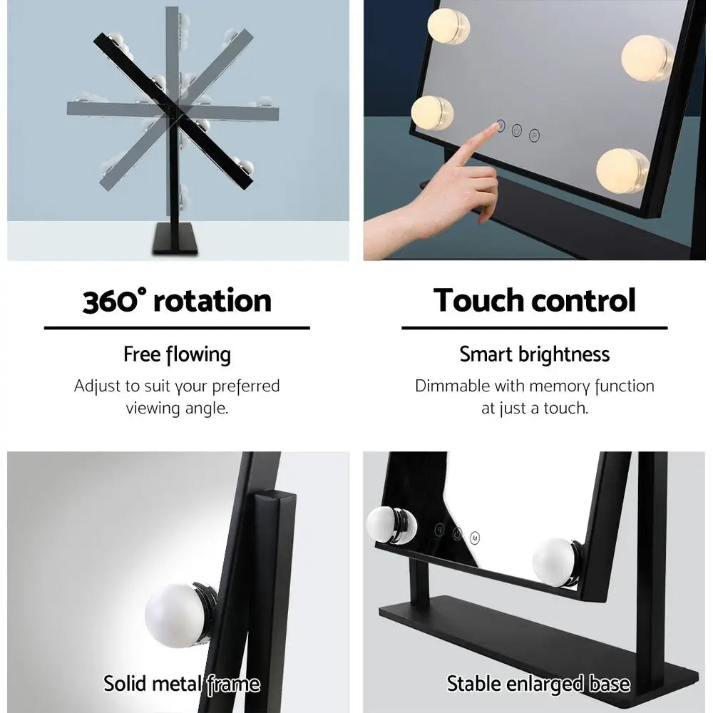 Embellir Makeup Mirror Hollywood with Light Round 360° Rotation Tabletop 12 - Health & Beauty > Makeup Mirrors
