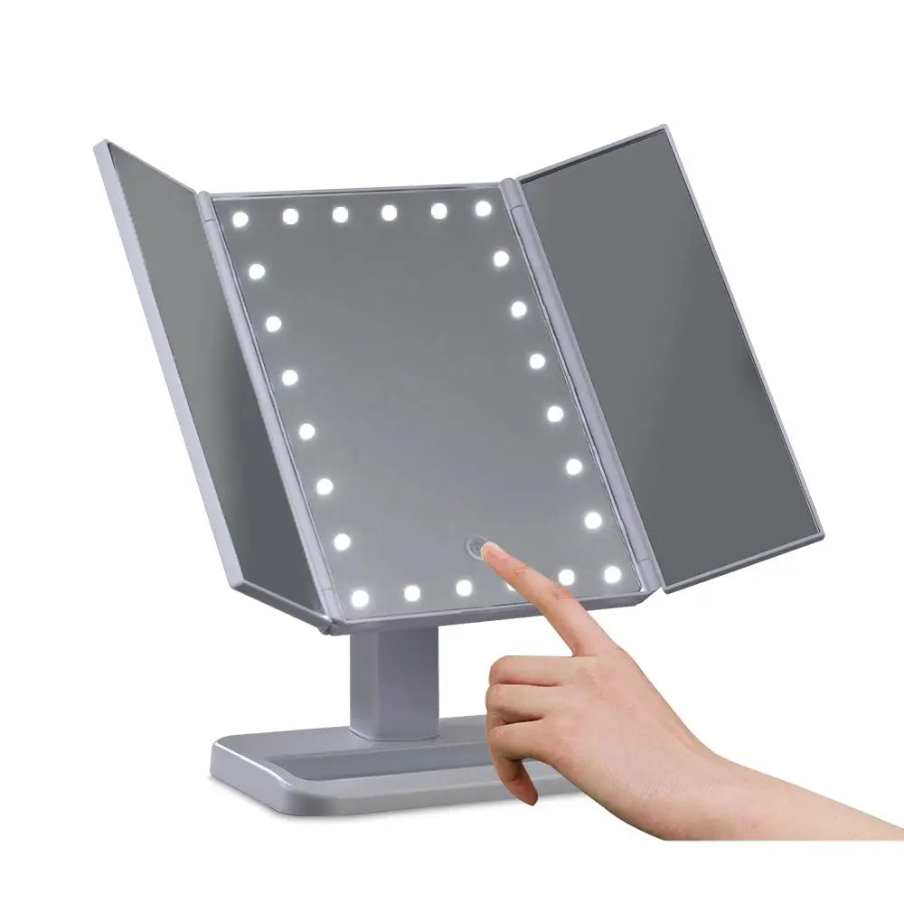 Embellir Makeup Mirror with 24 LED light Tri-fold Dimmable Tabletop Storage - Health & Beauty > Makeup Mirrors