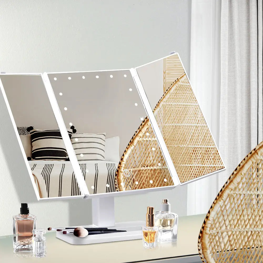 Embellir Makeup Mirror with 24 LED light Tri-fold Dimmable Tabletop Storage - Health & Beauty > Makeup Mirrors
