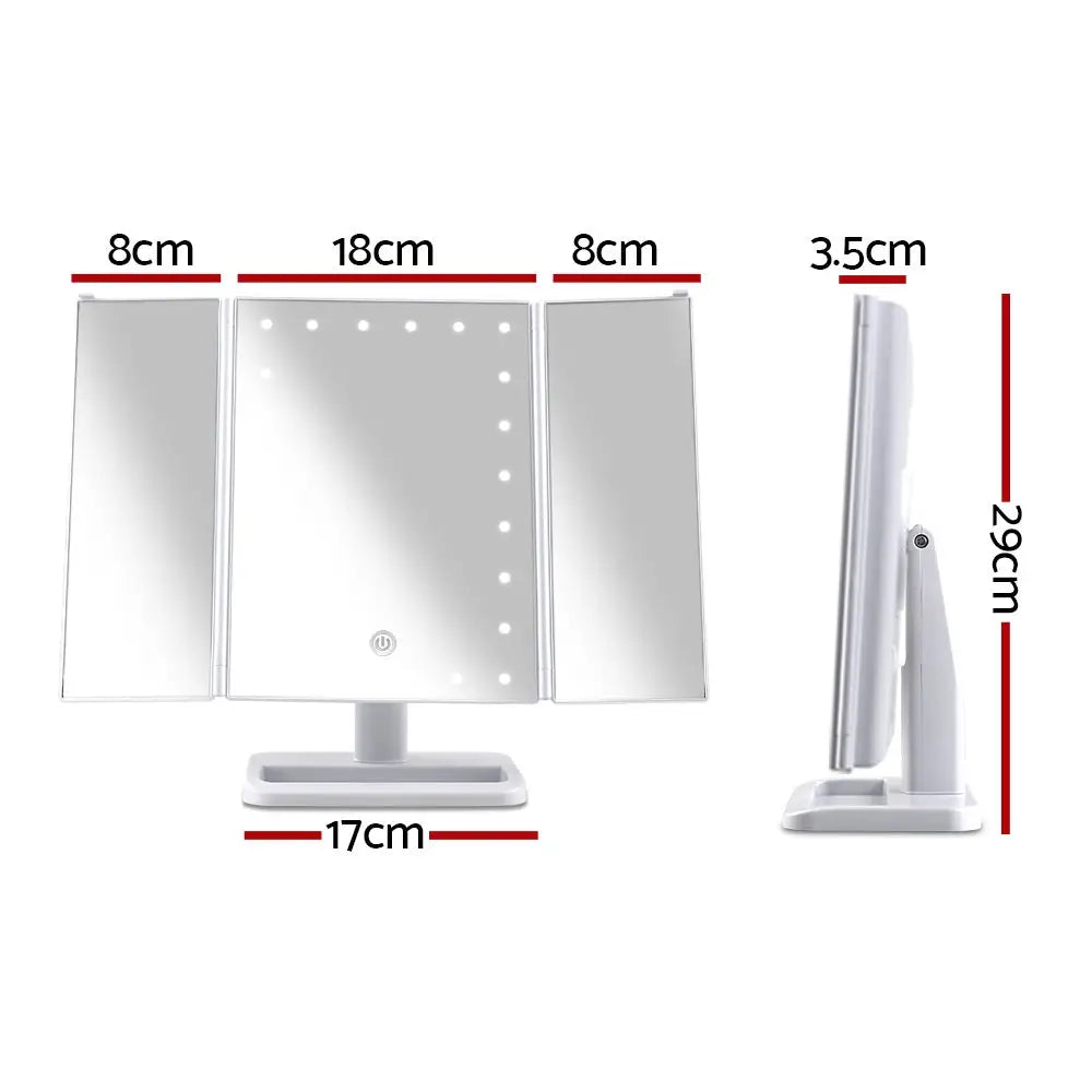 Embellir Makeup Mirror with 24 LED light Tri-fold Dimmable Tabletop Storage - Health & Beauty > Makeup Mirrors