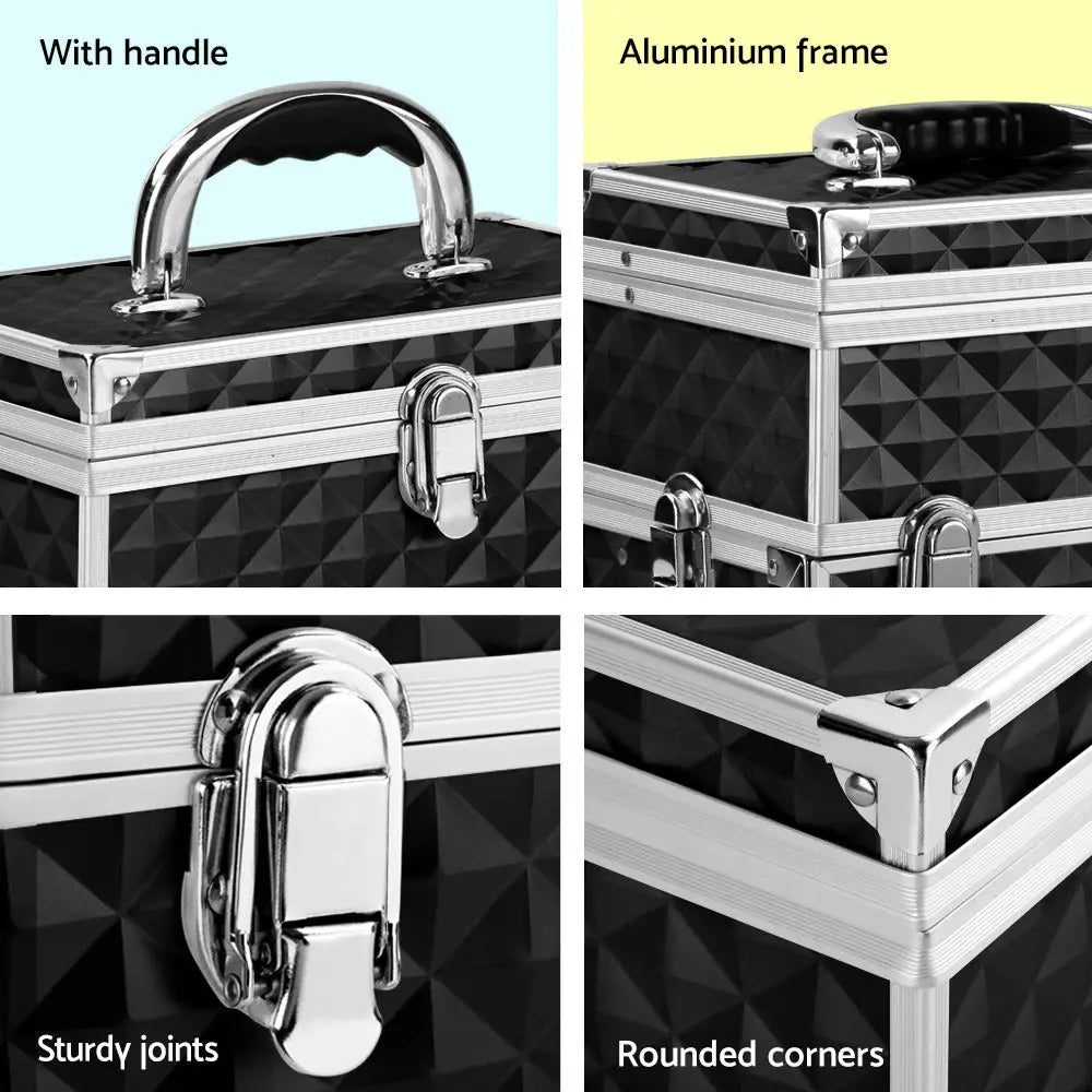 Embellir Portable Cosmetic Beauty Makeup Carry Case with Mirror - Diamond Black - Health & Beauty > Cosmetic Storage >