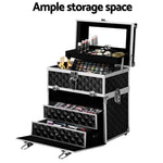 Embellir Portable Cosmetic Beauty Makeup Carry Case with Mirror - Diamond Black - Health & Beauty > Cosmetic Storage >