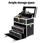 Embellir Portable Cosmetic Beauty Makeup Carry Case with Mirror - Crocodile Black - Health & Beauty > Cosmetic Storage