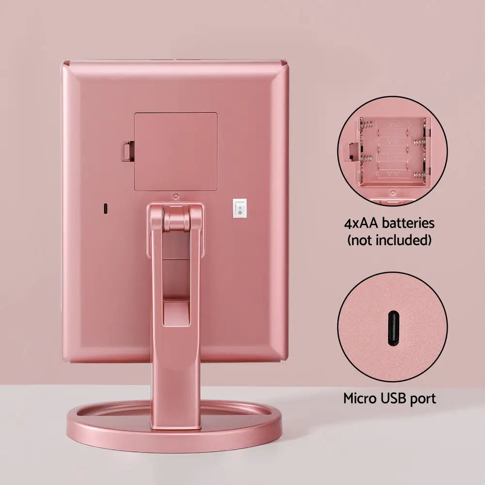 Embellir Tri-fold Makeup Mirror 1X2X3X Magnifying with LED Light Travel Portable Pink - Health & Beauty > Makeup >