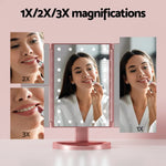 Embellir Tri-fold Makeup Mirror 1X2X3X Magnifying with LED Light Travel Portable Pink - Health & Beauty > Makeup >
