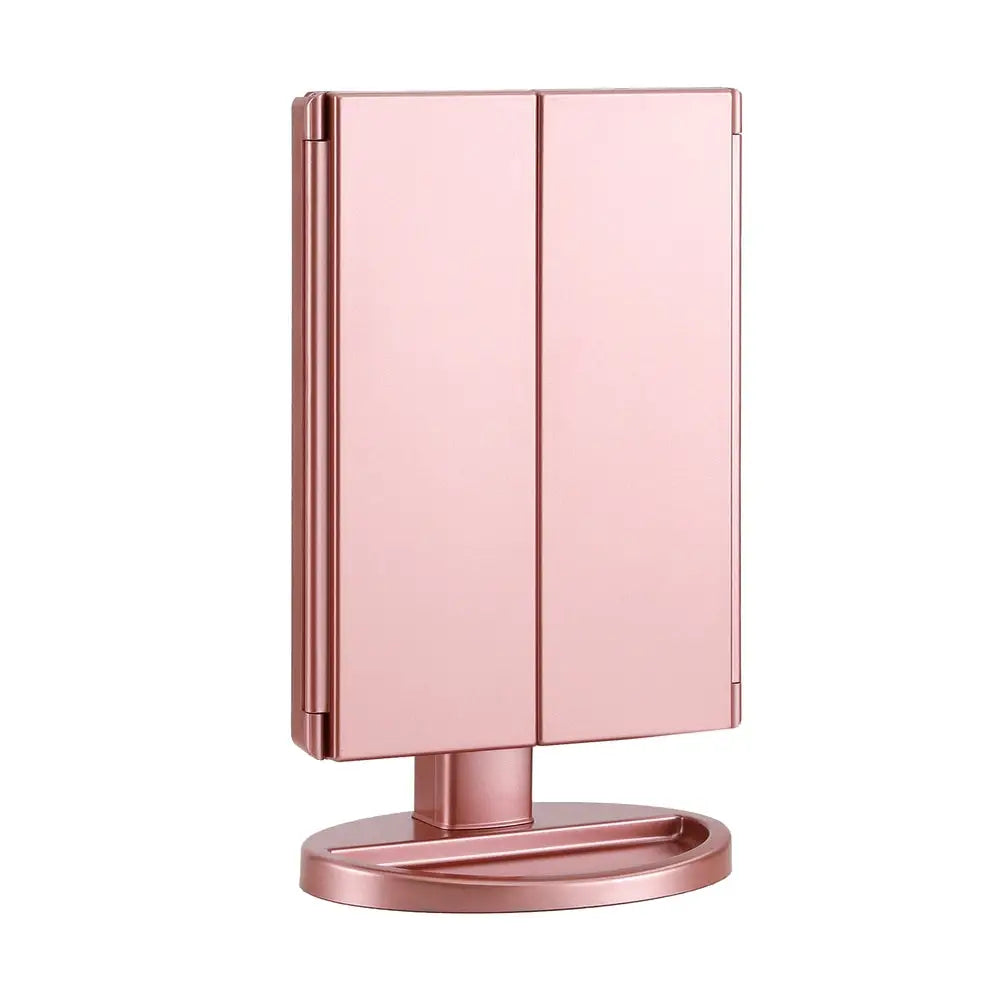 Embellir Tri-fold Makeup Mirror 1X2X3X Magnifying with LED Light Travel Portable Pink - Health & Beauty > Makeup >