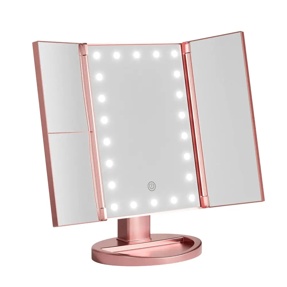 Embellir Tri-fold Makeup Mirror 1X2X3X Magnifying with LED Light Travel Portable Pink - Health & Beauty > Makeup >