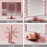 Embellir Tri-fold Makeup Mirror 1X2X3X Magnifying with LED Light Travel Portable Pink - Health & Beauty > Makeup >