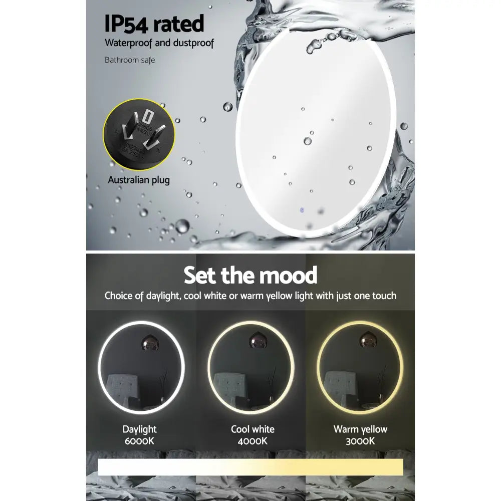 Embellir Wall Mirror 70cm with Led light Makeup Home Decor Bathroom Round Vanity - Health & Beauty > Makeup Mirrors