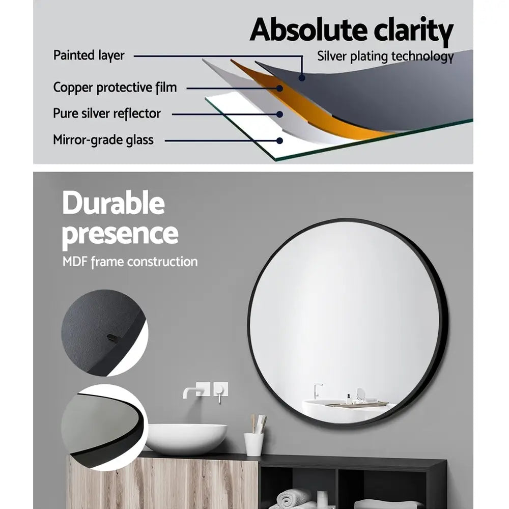 Embellir Wall Mirror Makeup 50cm Home Decor Framed Mirrors Bathroom Round Black - Health & Beauty > Makeup > Makeup