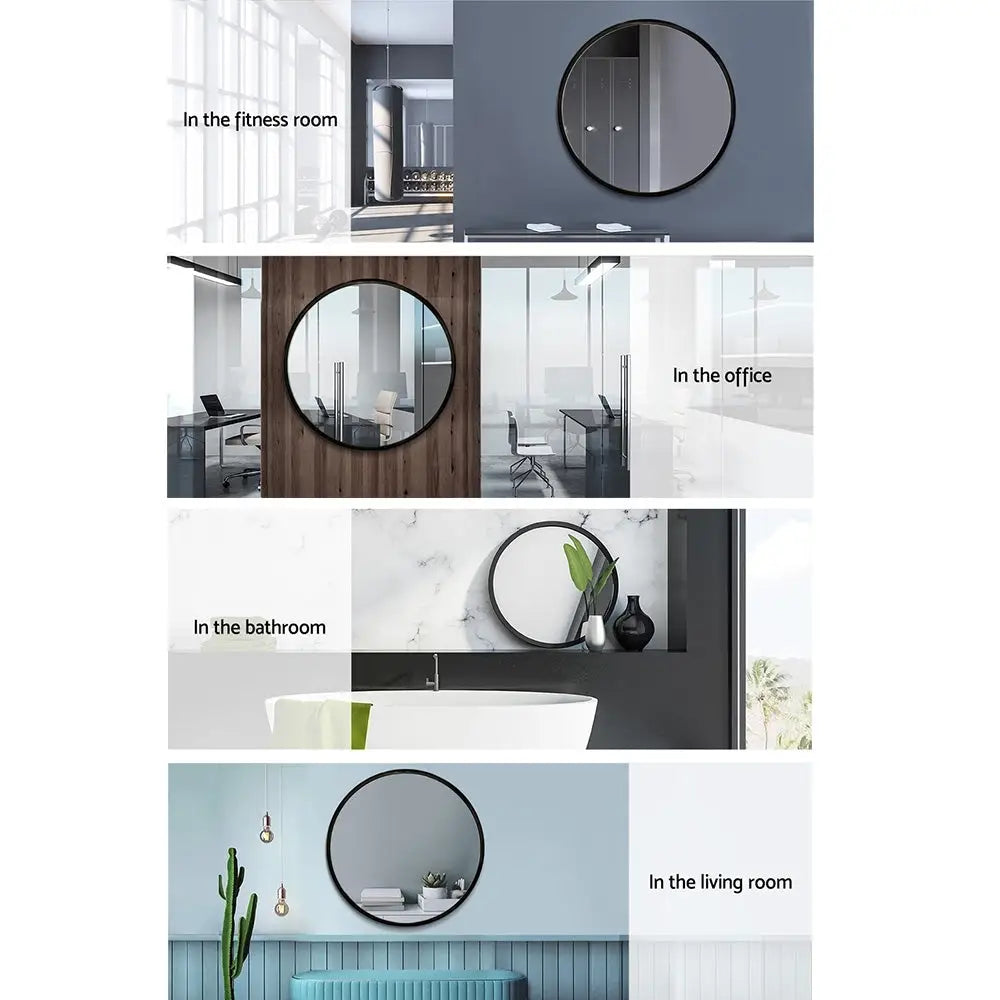 Embellir Wall Mirror Makeup 70cm Home Decor Framed Mirrors Bathroom Round Black - Health & Beauty > Makeup > Makeup