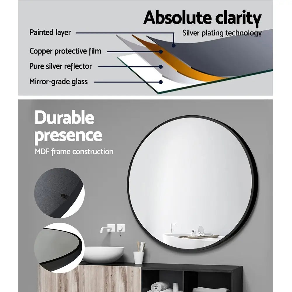 Embellir Wall Mirror Makeup 70cm Home Decor Framed Mirrors Bathroom Round Black - Health & Beauty > Makeup > Makeup