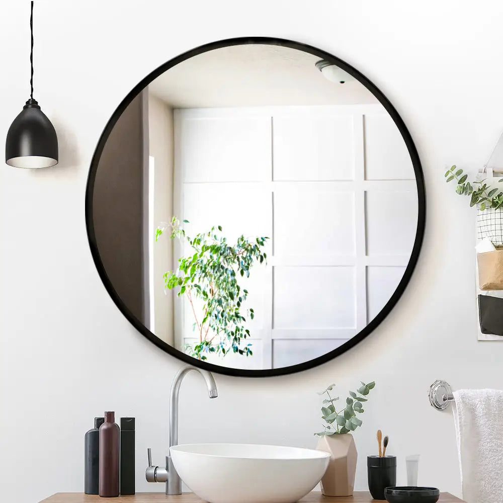 Embellir Wall Mirror Makeup 90cm Home Decor Framed Mirrors Bathroom Round Black - Home & Garden > Bathroom Accessories