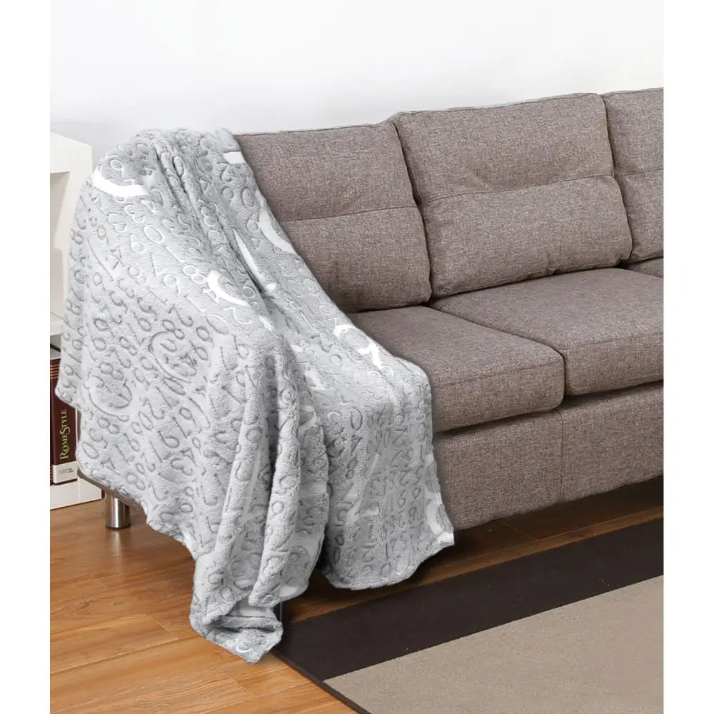 Embossed Print Throw Grey Numbers - Home & Garden > Bedding