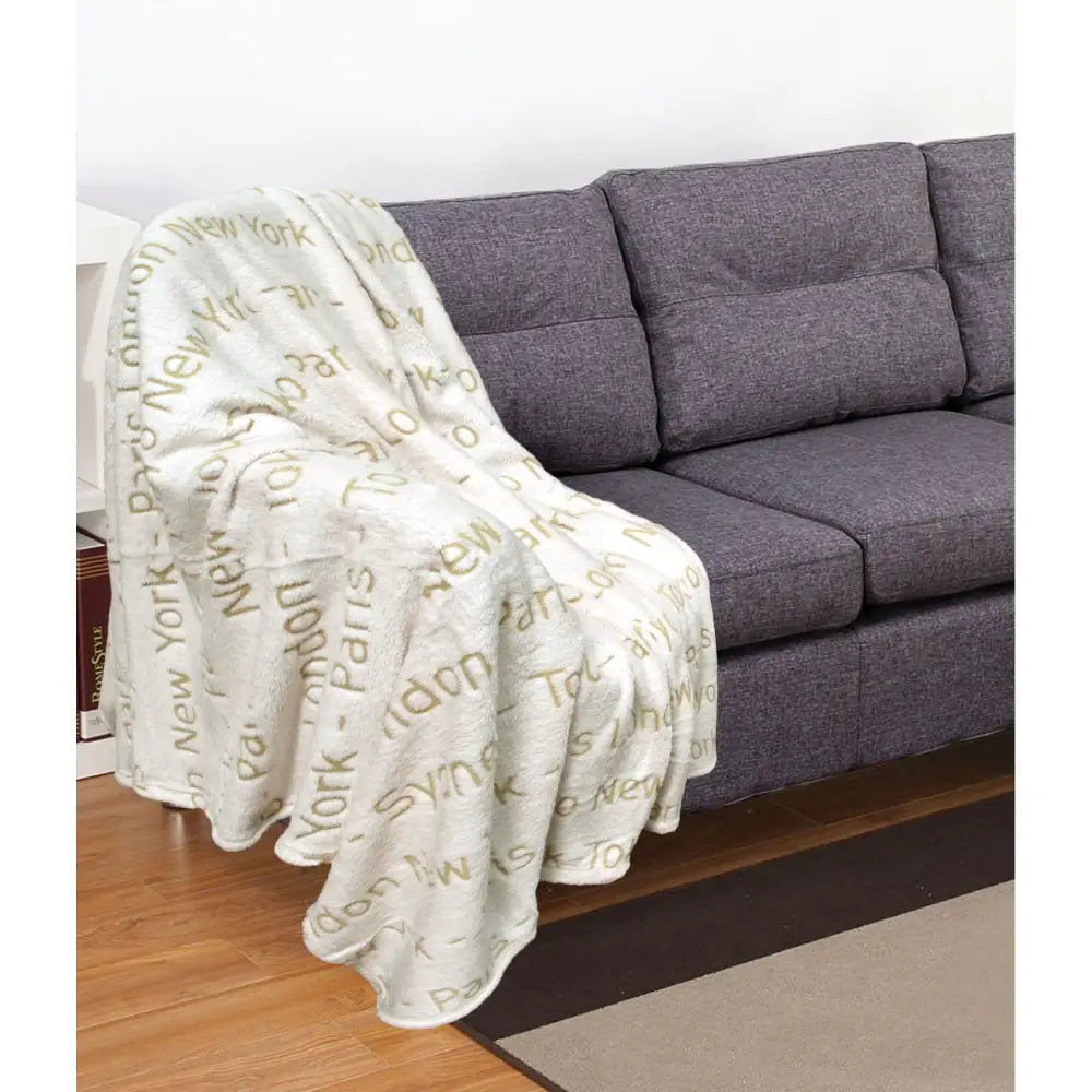 Embossed Print Throw Ivory World Cities - Home & Garden > Bedding