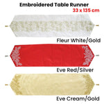 Embroidered Faux Silk Table Runner 33 x 135 cm Eve Red Silver - Home & Garden > Kitchenware