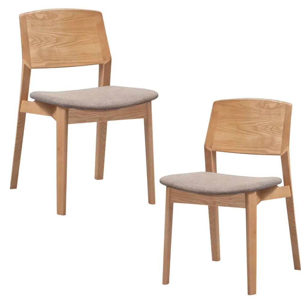 Emilio 2pc Set Dining Chair Fabric Seat Scandinavian Style Solid Ash Wood Oak - Furniture > Dining