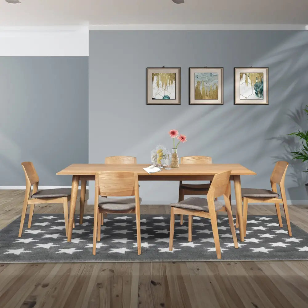 Emilio 2pc Set Dining Chair Fabric Seat Scandinavian Style Solid Ash Wood Oak - Furniture > Dining