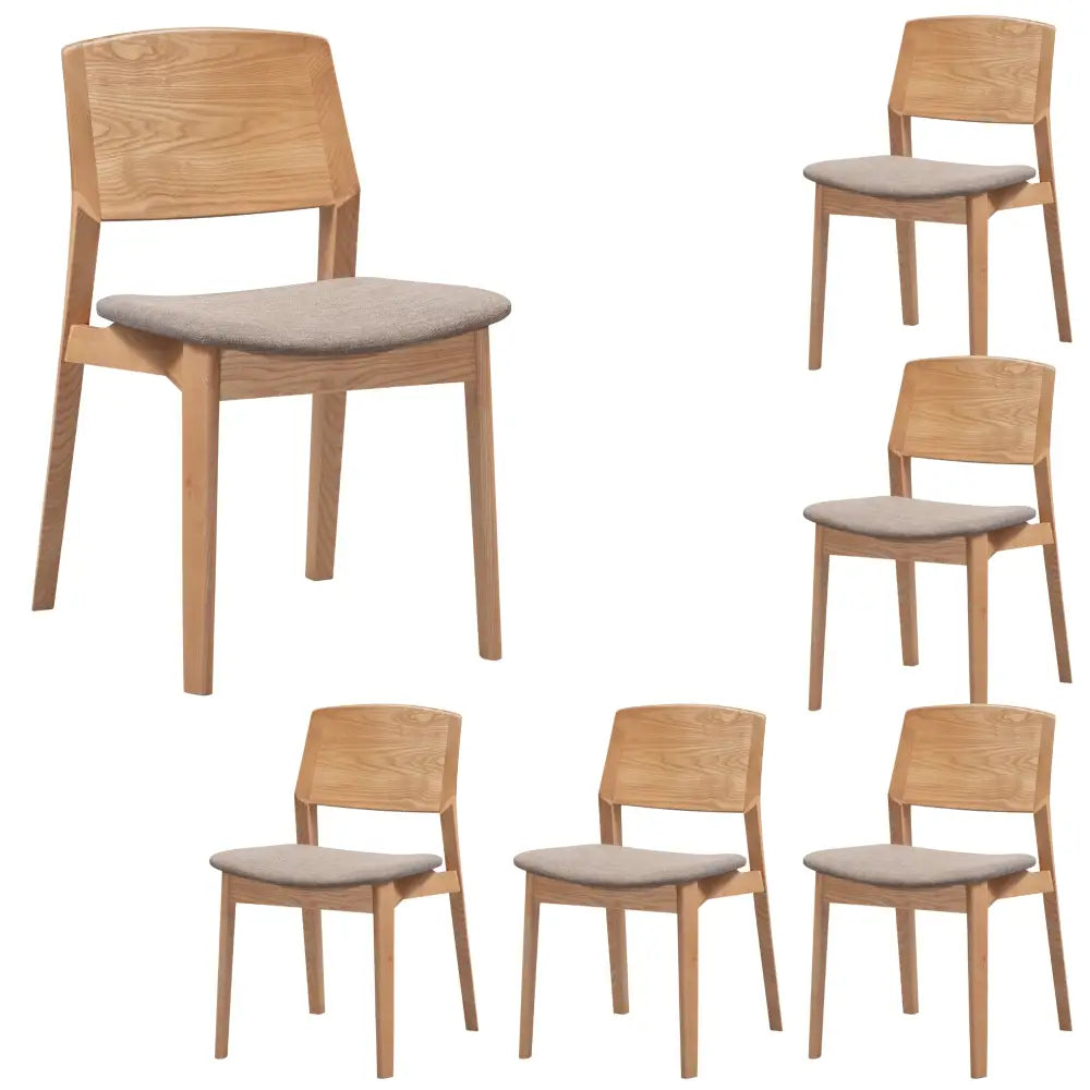 Emilio 6pc Set Dining Chair Fabric Seat Scandinavian Style Solid Ash Wood Oak - Furniture > Dining