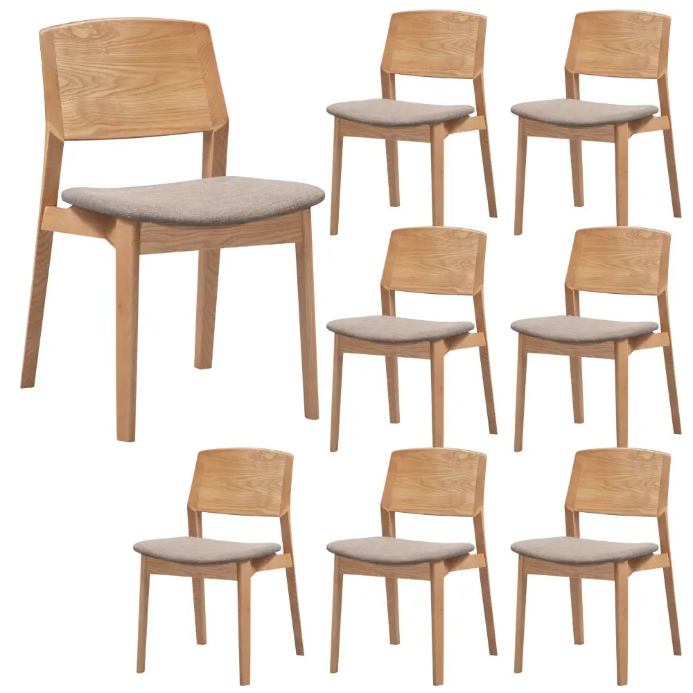 Emilio 8pc Set Dining Chair Fabric Seat Scandinavian Style Solid Ash Wood Oak - Furniture > Dining
