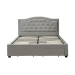 Emily Bed Frame Queen Size Velvet Fabric Grey Four MDF Drawers with Wheels - Furniture > Bedroom > Beds & Bed Frames