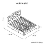 Emily Bed Frame Queen Size Velvet Fabric Grey Four MDF Drawers with Wheels - Furniture > Bedroom > Beds & Bed Frames