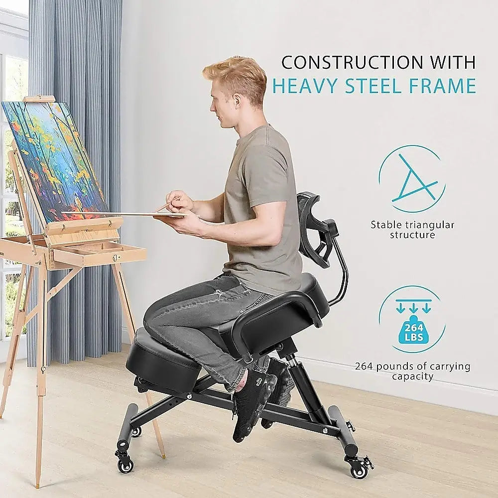 Ergonomic Kneeling Posture Chair with Backrest Adjustable Height and Casters - Furniture > Office
