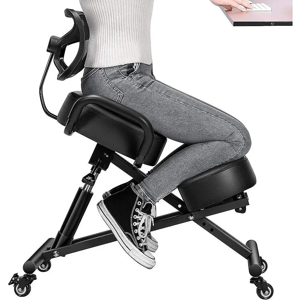 Ergonomic Kneeling Posture Chair with Backrest Adjustable Height and Casters - Furniture > Office